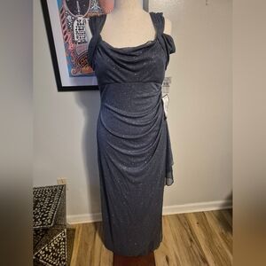 Alex Evenings Sparkling Smoke Gown 12 L NWT Macys Cold Shoulder Cap Sleeves